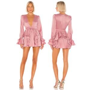 Michael Costello Allana Satin Ruffle Mini Dress Party Cocktail Hoco Formal XS